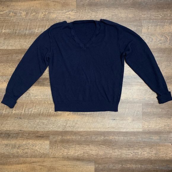 Navy Blue Long Sleeve V-Neck Sweater - Picture 2 of 7